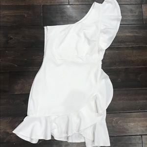 White One Shoulder Ruffle Dress